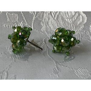 Vintage Green Aurora Borealis Crystal PIERCED!!   Earrings